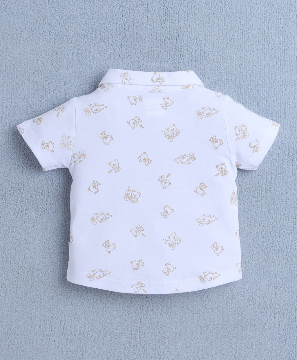 Bumzee White & Beige Animal Print Formal Set, Half Sleeves, 100% Cotton