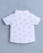 Bumzee White & Beige Animal Print Formal Set, Half Sleeves, 100% Cotton