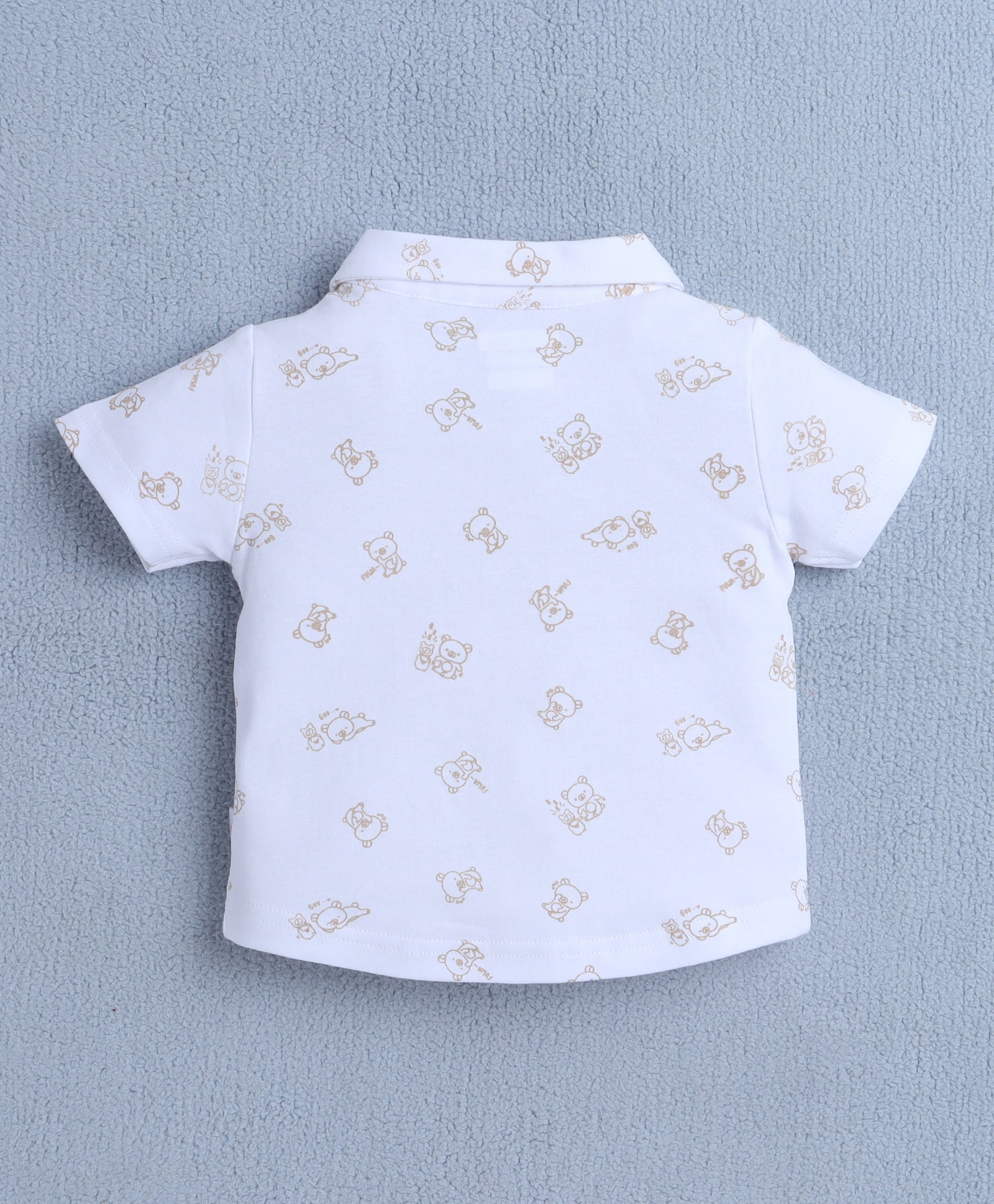 BUMZEE White & Beige Boys Half Sleeves Shirt & Short Set With Bow Suspender & Cap
