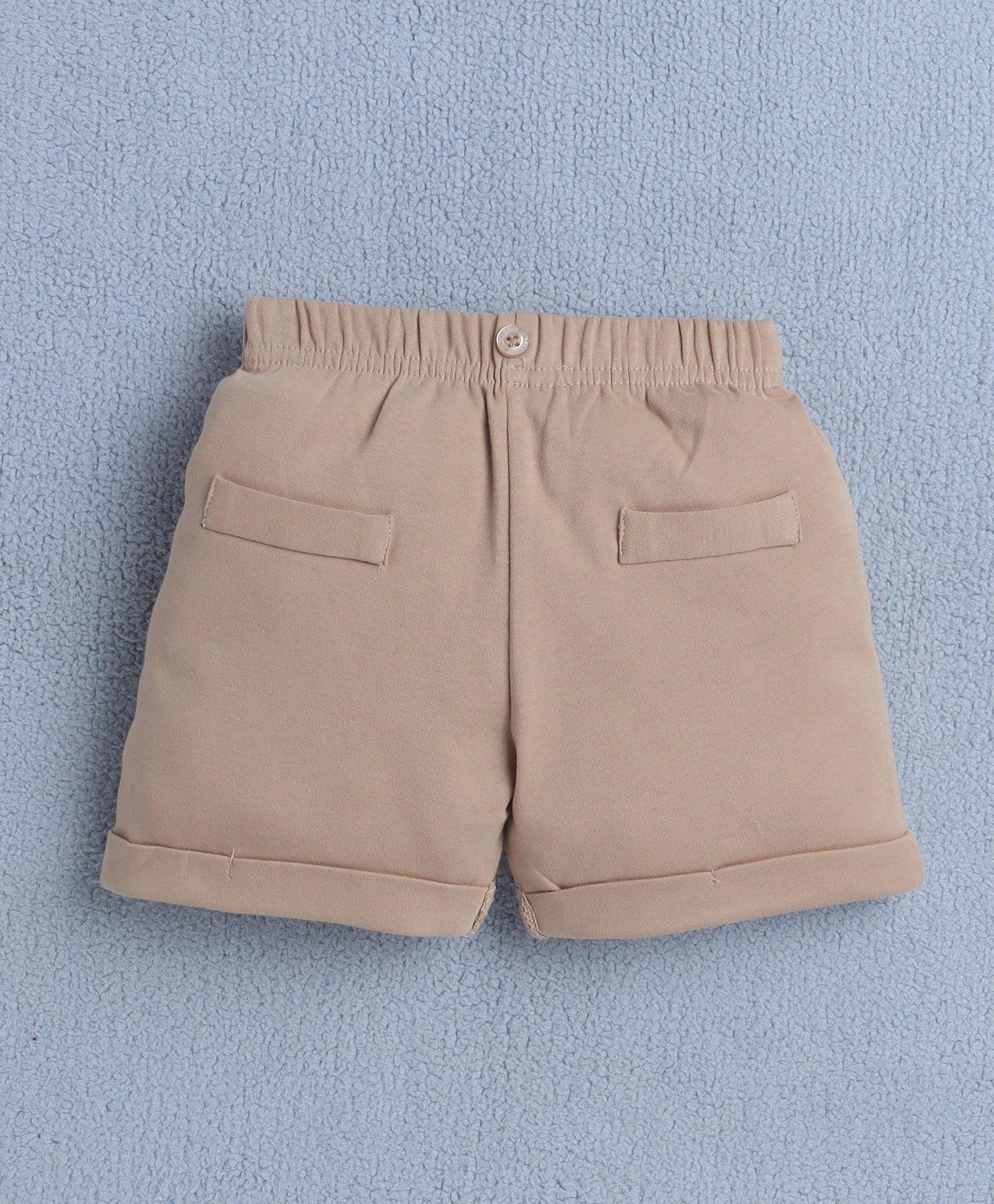 BUMZEE White & Beige Boys Half Sleeves Shirt & Short Set With Bow Suspender & Cap