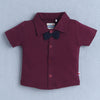 BUMZEE Wine & Navy Boys Half Sleeves Shirt & Short Set With Bow Suspender & Cap
