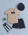 Bumzee Beige & Navy Striped Formal Set, Half Sleeves, 100% Cotton