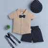 Boys 100% Cotton Striped Formal Set - Beige & Navy