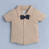 Boys 100% Cotton Striped Formal Set - Beige & Navy