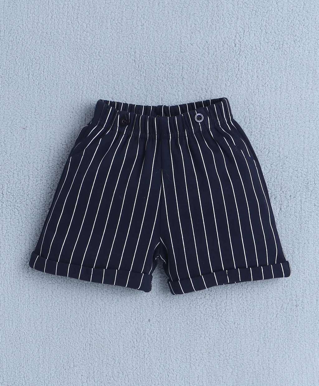 Bumzee Beige & Navy Striped Formal Set, Half Sleeves, 100% Cotton