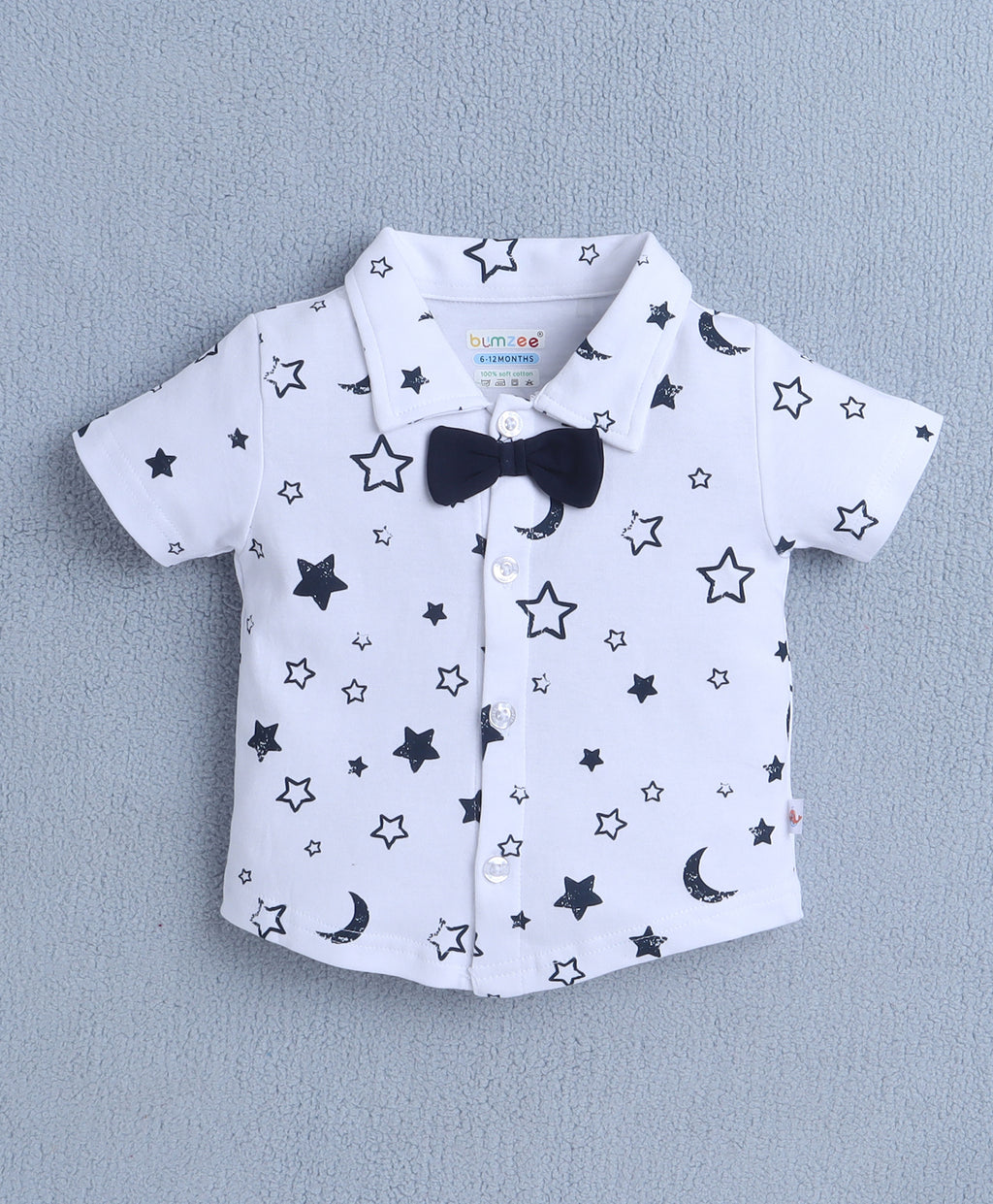 Bumzee White & Navy Graphic Print Formal Set, Half Sleeves, 100% Cotton, with Suspender (Style Peb10533)
