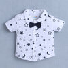 BUMZEE White & Navy Boys Half Sleeves Shirt & Short Set With Bow Suspender & Cap