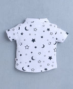 Bumzee White & Navy Graphic Print Formal Set, Half Sleeves, 100% Cotton, with Suspender (Style Peb10533)