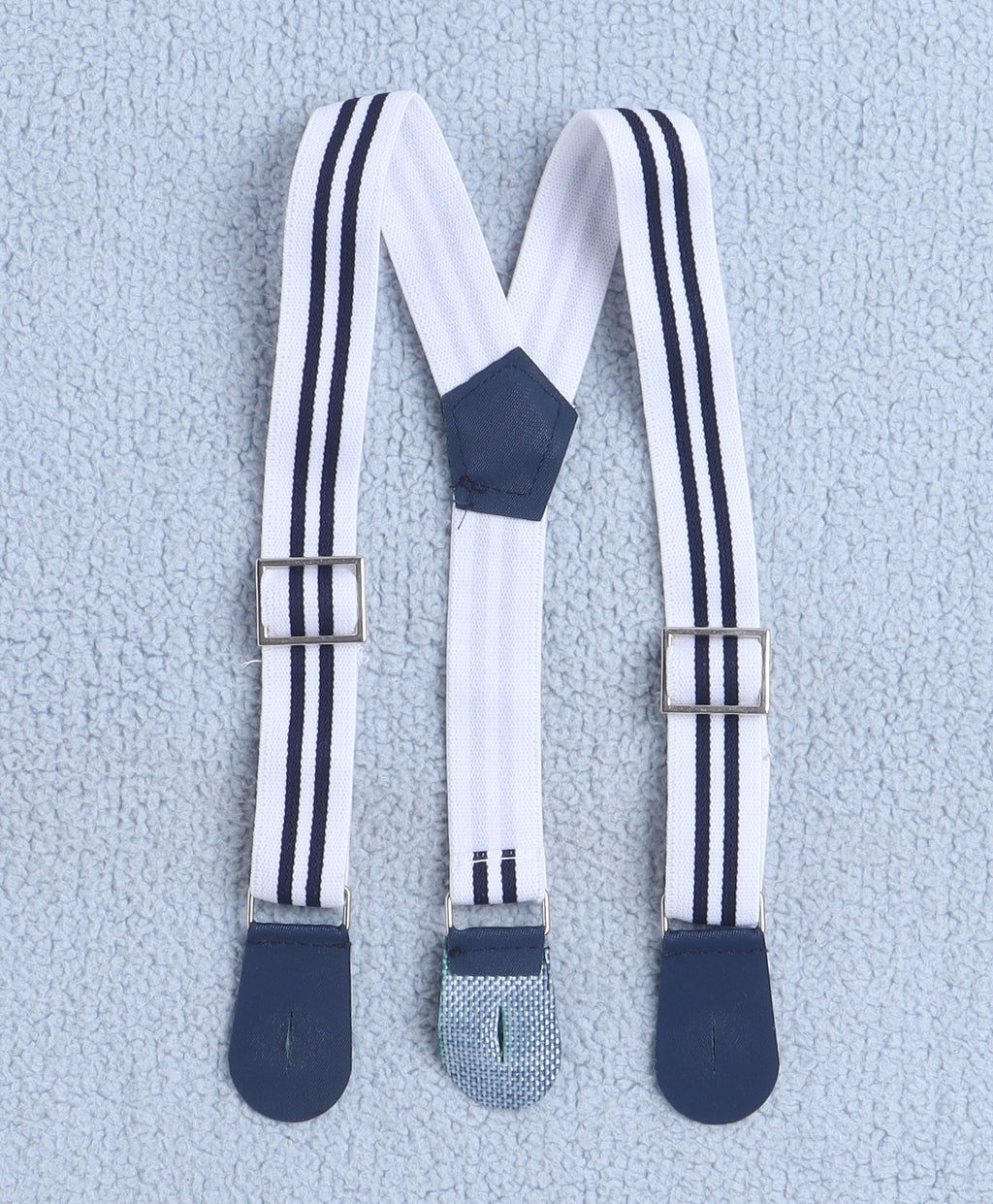 Bumzee White & Navy Graphic Print Formal Set, Half Sleeves, 100% Cotton, with Suspender (Style Peb10533)