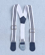 Bumzee White & Navy Graphic Print Formal Set, Half Sleeves, 100% Cotton, with Suspender (Style Peb10533)