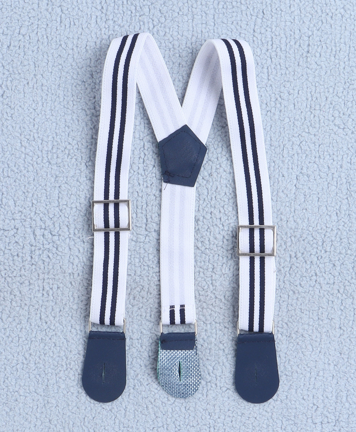 Bumzee White & Navy Graphic Print Formal Set, Half Sleeves, 100% Cotton, with Suspender (Style Peb10533)