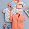 BUMZEE Teal & Beige Boys Half Sleeves Shirt & Short Set With Bow Suspender & Cap