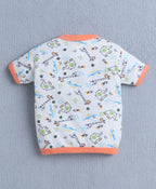 Bumzee Teal & Beige Graphic Print Formal Set, Half Sleeves, 100% Cotton