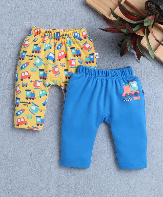 Boys 100% Cotton Graphic Diaper Pant - Royal Blue & Yellow