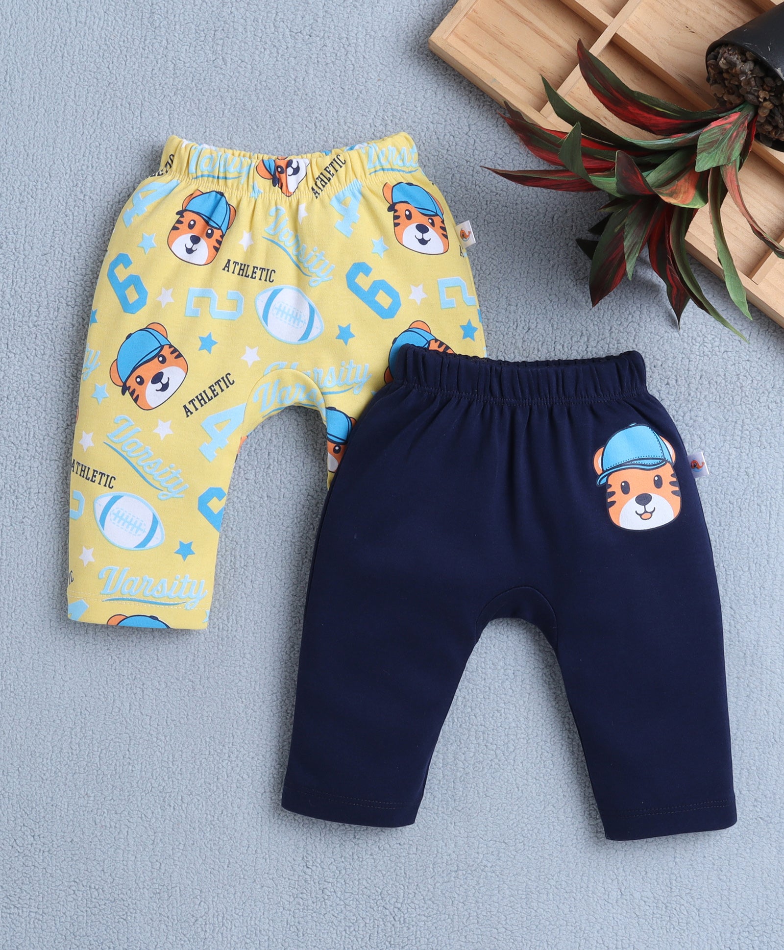 Boys 100% Cotton Animal Diaper Pant - Navy & Yellow
