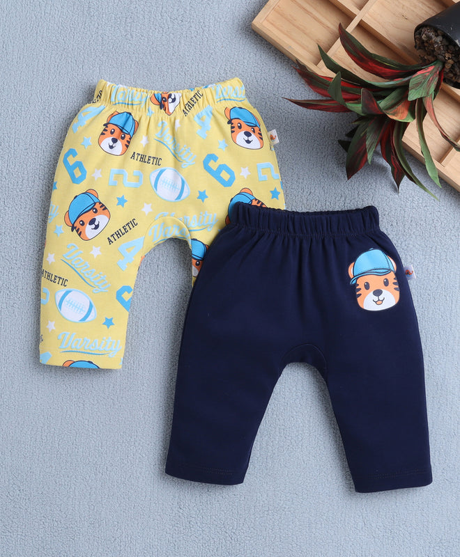 Boys 100% Cotton Animal Diaper Pant - Navy & Yellow