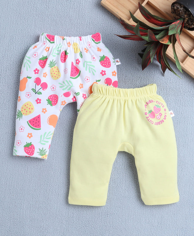Girls 100% Cotton Graphic Diaper Pant - White & Yellow