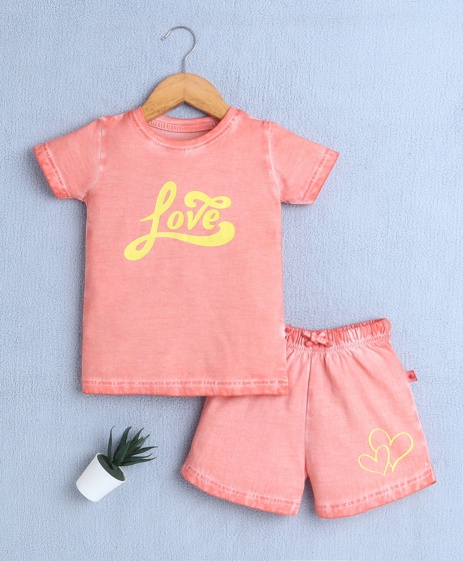 Girls 100% Cotton Ombre T-Shirt & Short Set - Peach