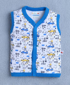 Bumzee Blue & White Animal Print Jabla, Pack of 3, Sleeveless, 100% Cotton