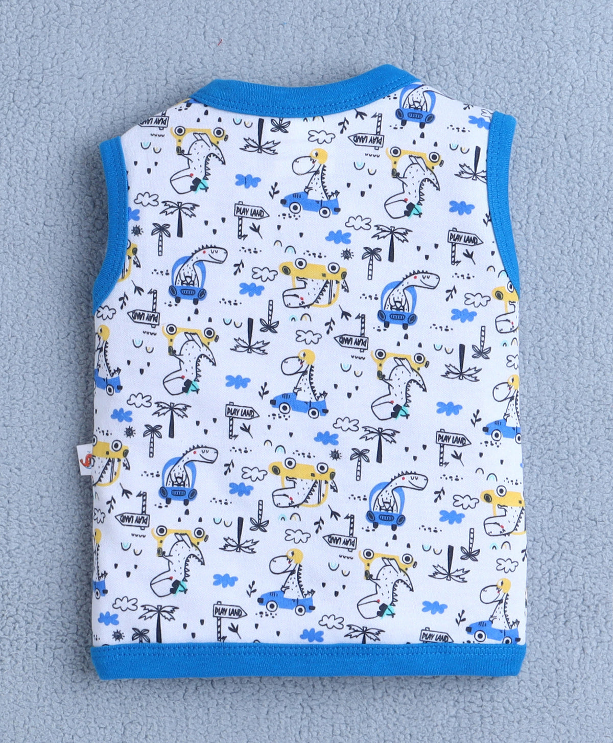Bumzee Blue & White Animal Print Jabla, Pack of 3, Sleeveless, 100% Cotton