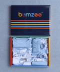 Bumzee Sky Blue & White Animal Print Gift Set, Half Sleeves, 100% Cotton