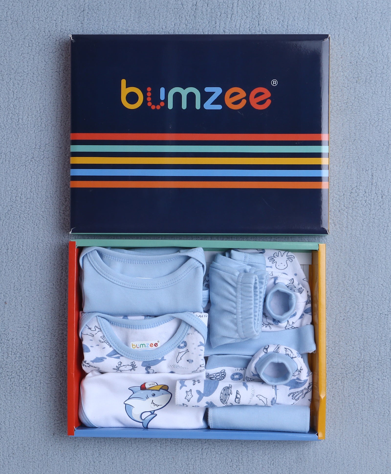 Boys 100% Cotton Animal Gift Set - Sky Blue & White