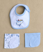 Bumzee Sky Blue & White Animal Print Gift Set, Half Sleeves, 100% Cotton