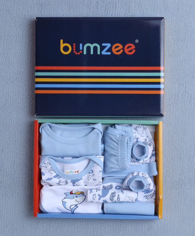 Boys 100% Cotton Animal Gift Set - Sky Blue & White