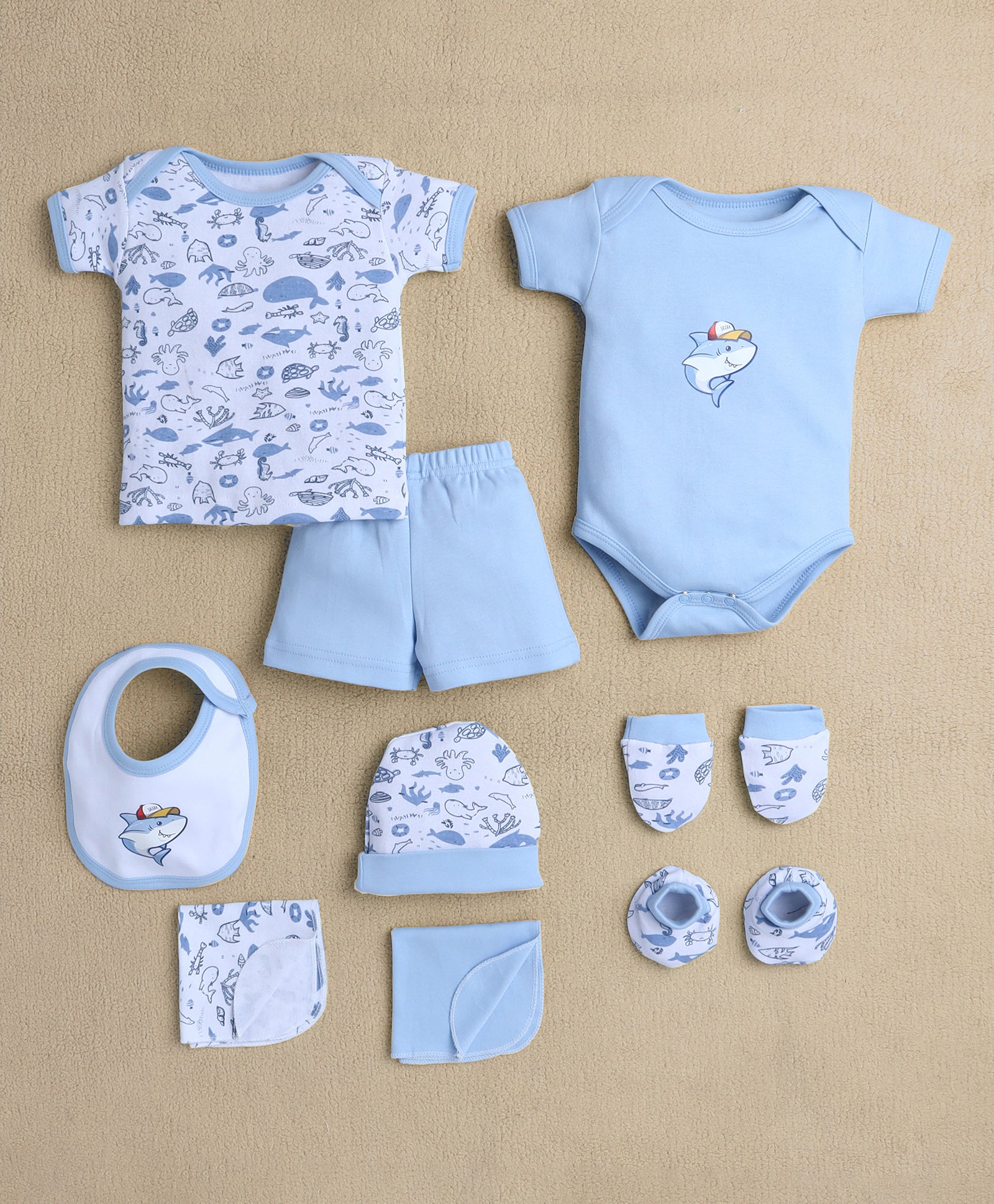 Boys 100% Cotton Animal Gift Set - Sky Blue & White