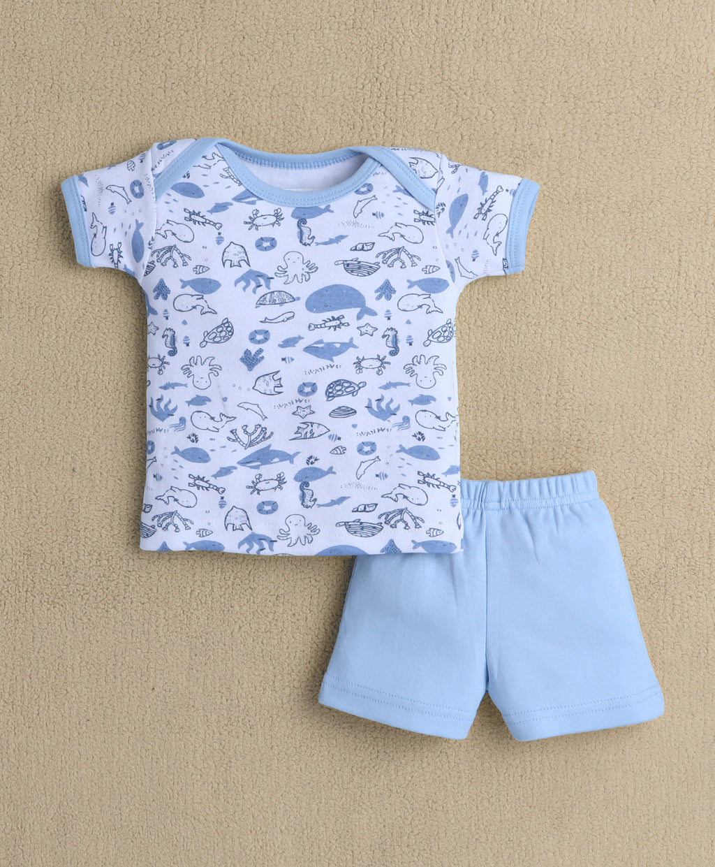 Bumzee Sky Blue & White Animal Print Gift Set, Half Sleeves, 100% Cotton