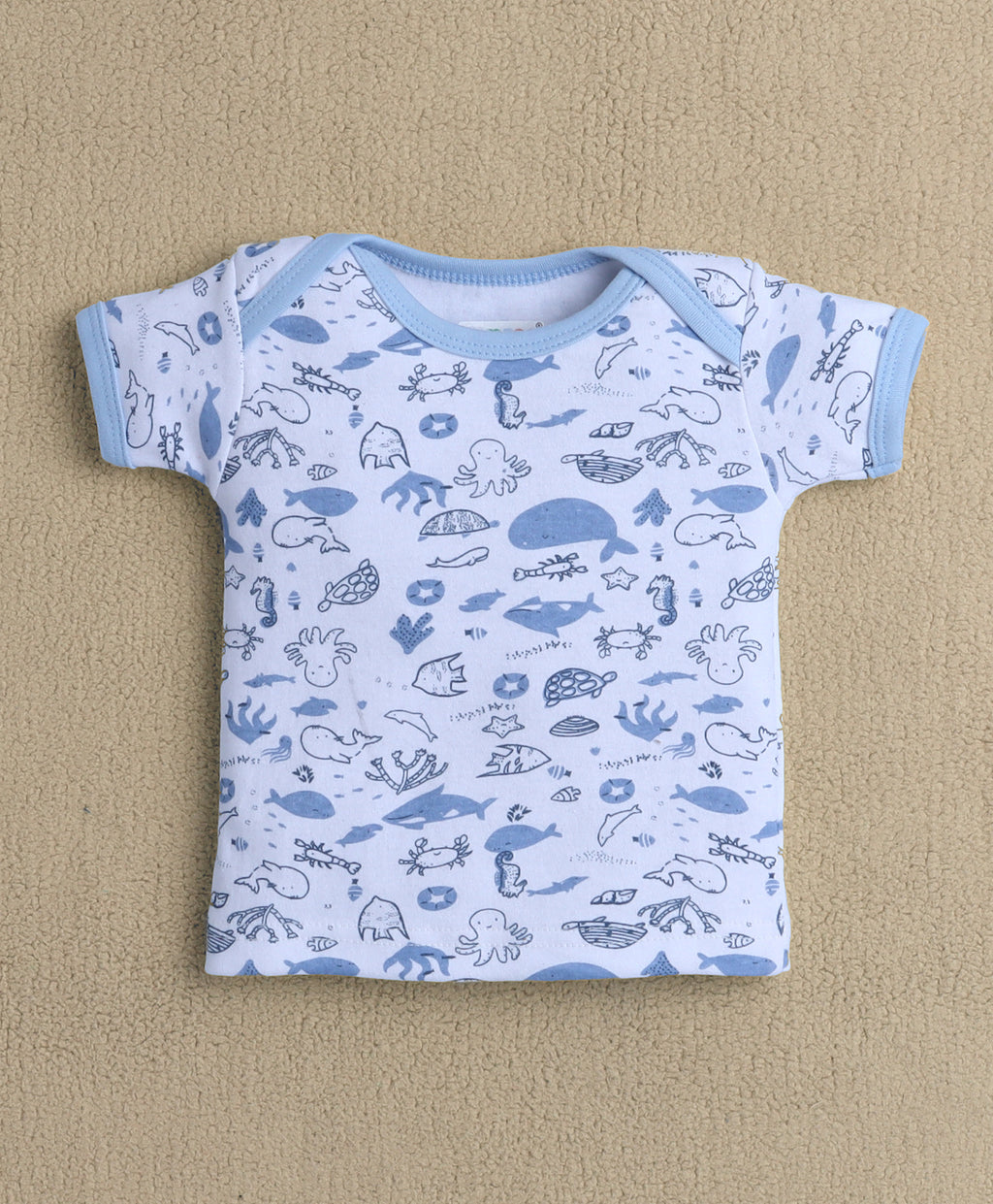 Bumzee Sky Blue & White Animal Print Gift Set, Half Sleeves, 100% Cotton