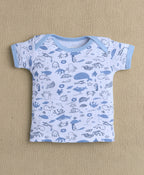 Bumzee Sky Blue & White Animal Print Gift Set, Half Sleeves, 100% Cotton