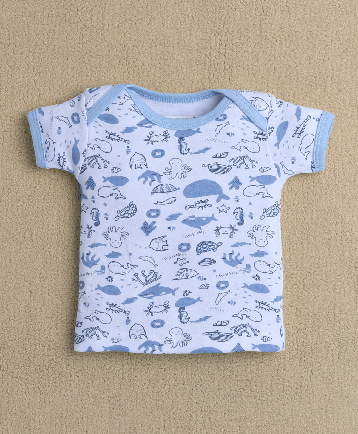 Bumzee Sky Blue & White Animal Print Gift Set, Half Sleeves, 100% Cotton