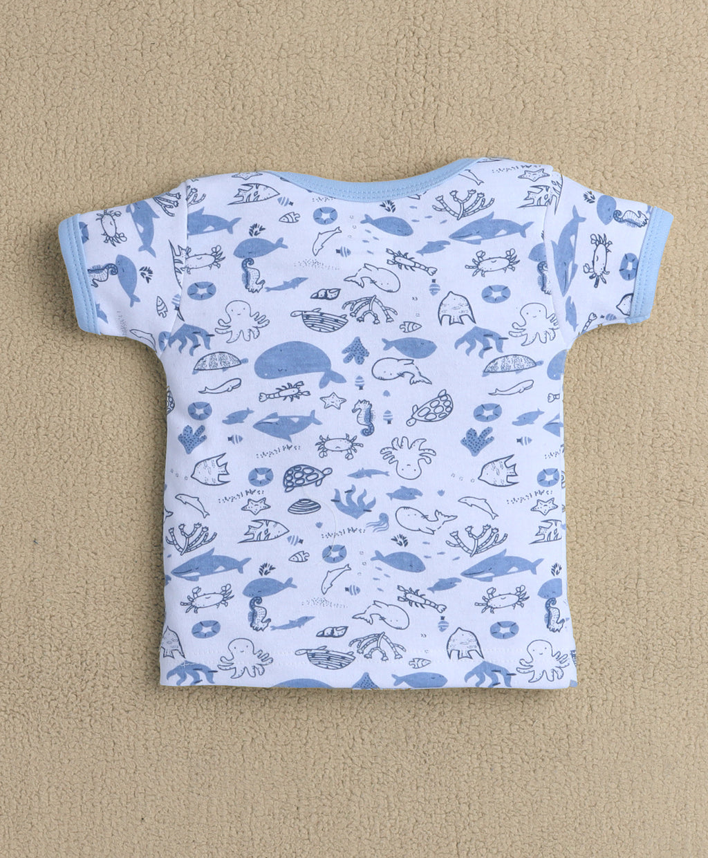 Bumzee Sky Blue & White Animal Print Gift Set, Half Sleeves, 100% Cotton