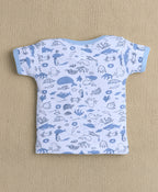 Bumzee Sky Blue & White Animal Print Gift Set, Half Sleeves, 100% Cotton