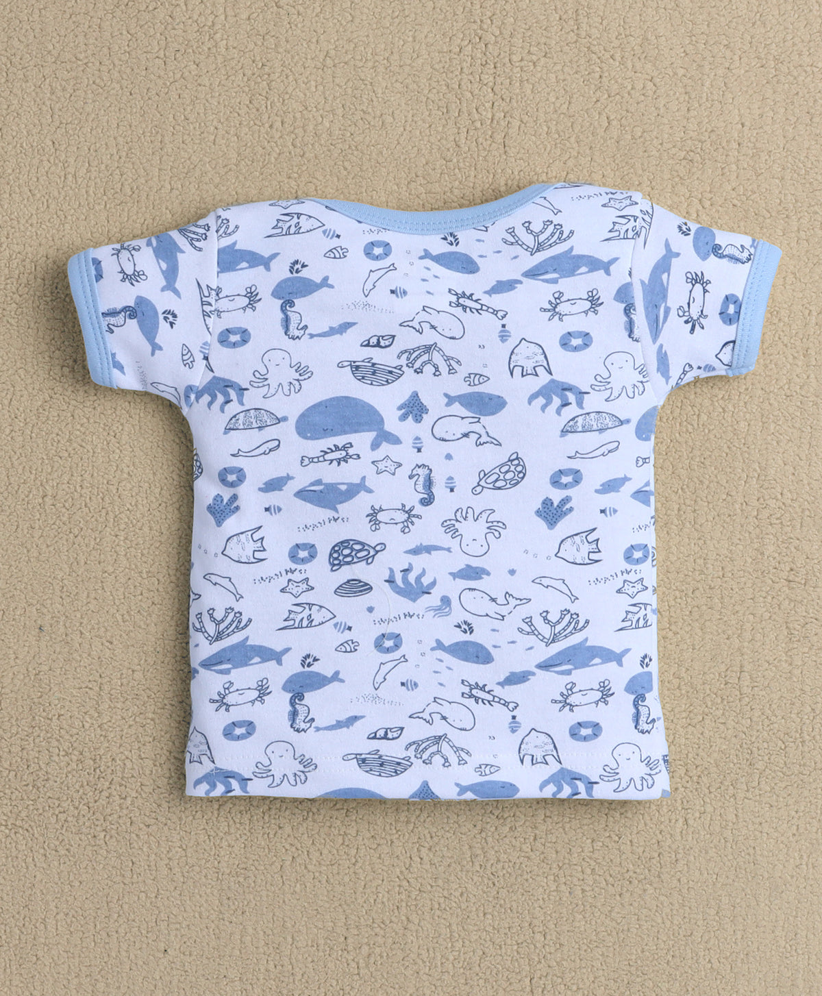 Bumzee Sky Blue & White Animal Print Gift Set, Half Sleeves, 100% Cotton