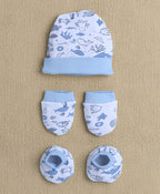 Bumzee Sky Blue & White Animal Print Gift Set, Half Sleeves, 100% Cotton