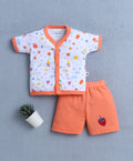 Bumzee Orange & White Graphic Print Jabla & Short Set, Half Sleeves, 100% Cotton (Style Peb10593)