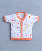 Bumzee Orange & White Graphic Print Jabla & Short Set, Half Sleeves, 100% Cotton (Style Peb10593)