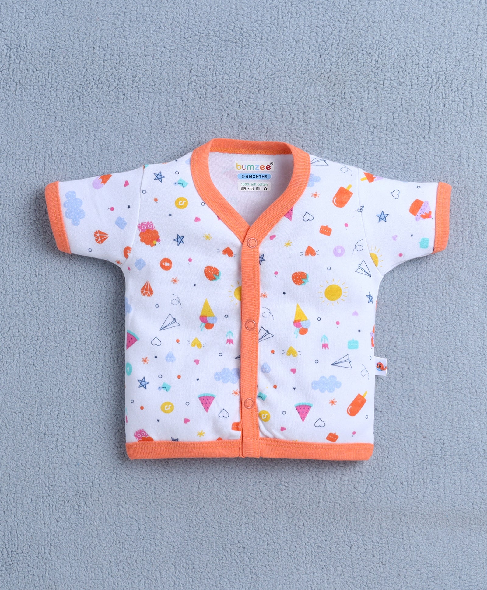 BUMZEE Orange & White Baby Girls Half Sleeves Jabla & Short Set