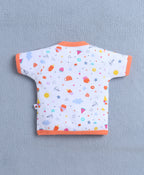 Bumzee Orange & White Graphic Print Jabla & Short Set, Half Sleeves, 100% Cotton (Style Peb10593)