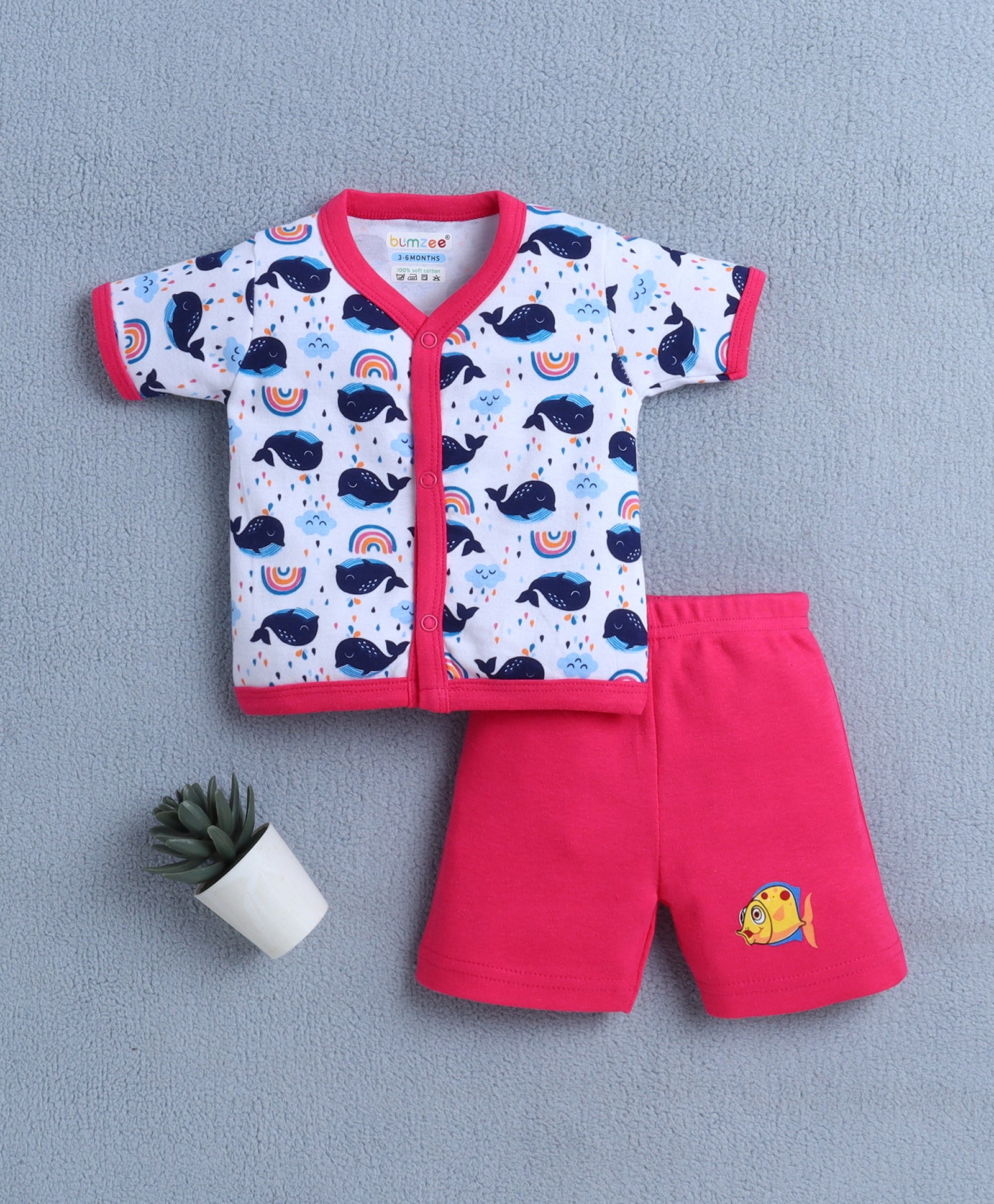 BUMZEE Pink & White Baby Girls Half Sleeves Jabla & Short Set