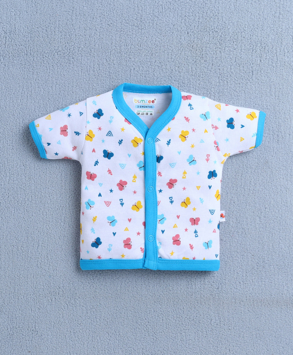 Bumzee Blue & White Animal Print Jabla & Short Set, Half Sleeves, 100% Cotton (Style Peb10595)