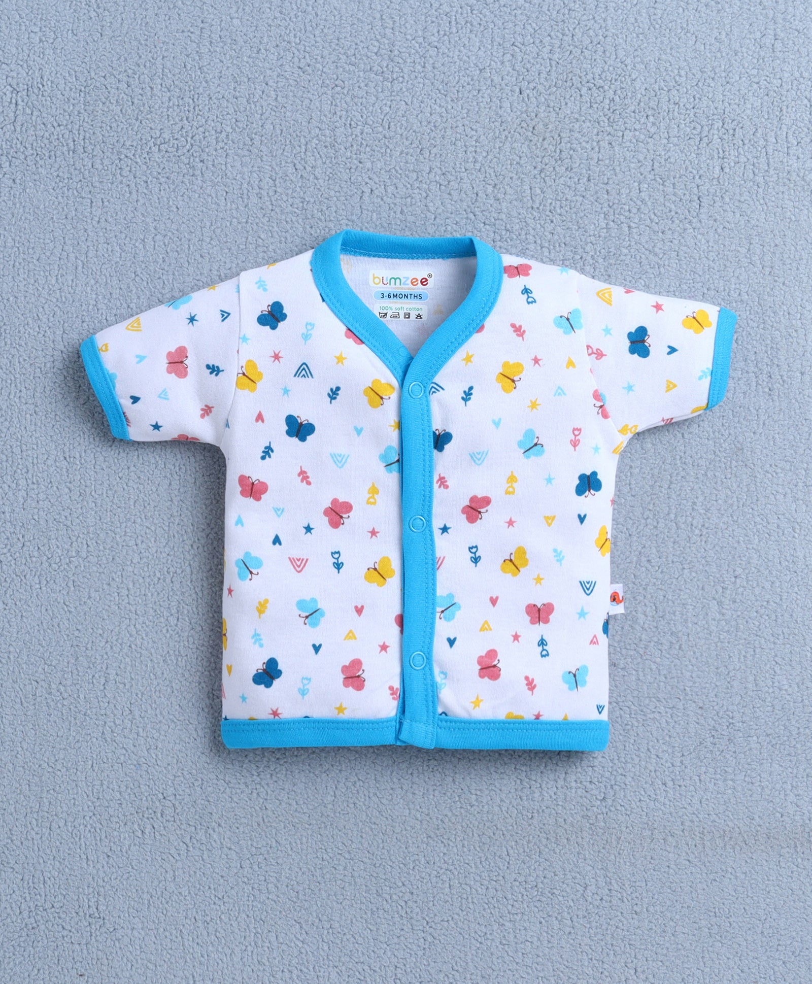 BUMZEE Blue & White Baby Girls Half Sleeves Jabla & Short Set