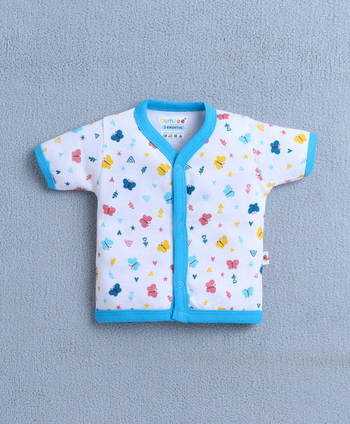 BUMZEE Blue & White Baby Girls Half Sleeves Jabla & Short Set