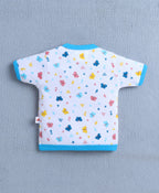 Bumzee Blue & White Animal Print Jabla & Short Set, Half Sleeves, 100% Cotton (Style Peb10595)