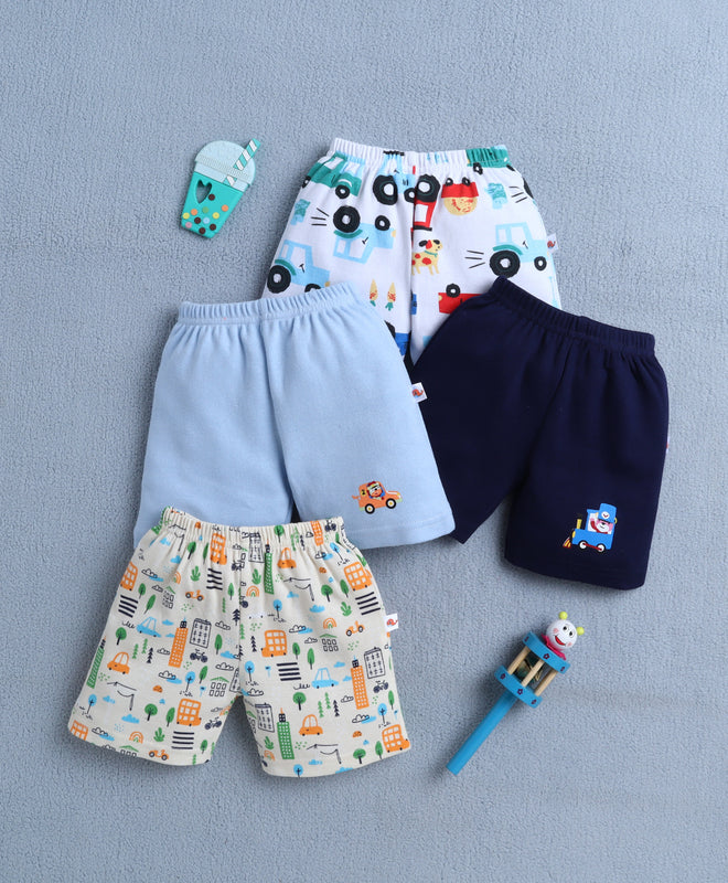 BUMZEE Navy & Sky Blue Boys Shorts Pack Of 4