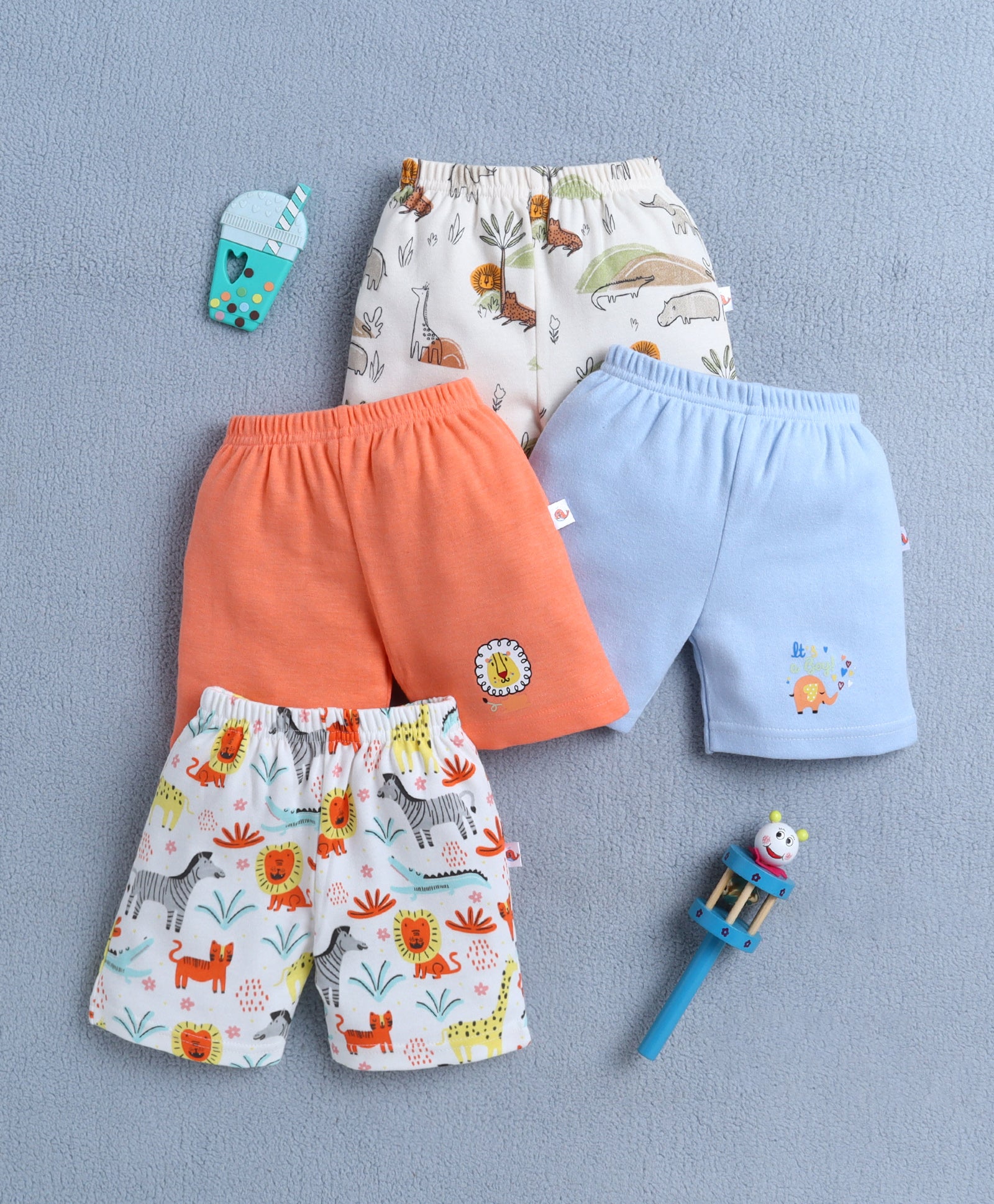BUMZEE Orange & Sky Blue Boys Shorts Pack Of 4