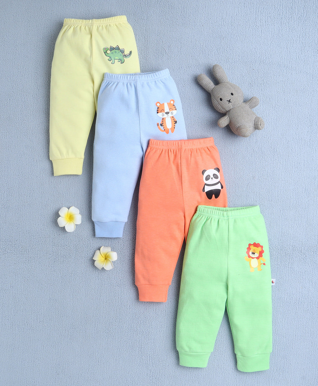Bumzee Orange & Green Animal Print Pyjamas, Pack of 4, 100% Cotton