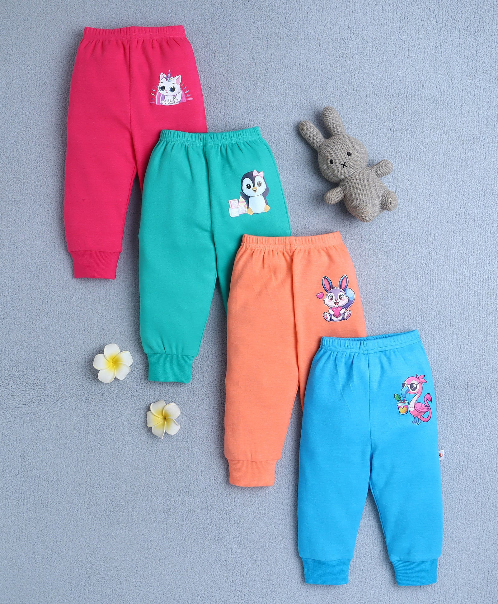 Girls 100% Cotton Animal Pyjamas - Blue & Pink